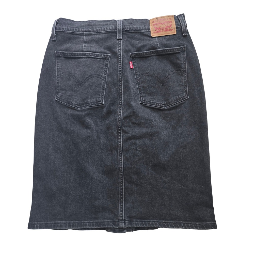 Levis Womens Button Front Denim Midi Skirt Charcoal Grey Faded Black Size 29 - Picture 4 of 8